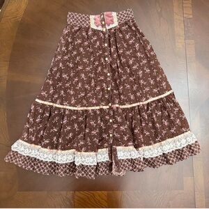 Vintage 70’s gunne sax by Jessica McClintock floral lace velvet prairie skirt